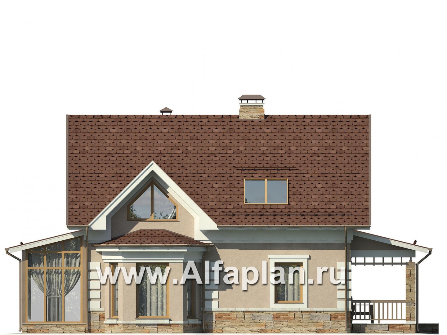 Проекты домов Альфаплан - Уютный загородный дом с верандой - изображение фасада №2