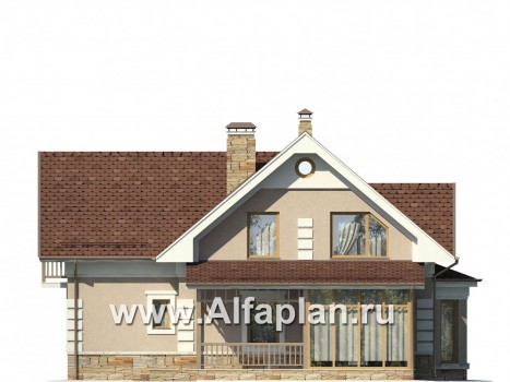 Проекты домов Альфаплан - Уютный загородный дом с верандой - превью фасада №3