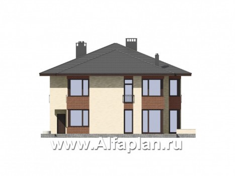 Проекты домов Альфаплан - Блокированный дом на 2 семьи - превью фасада №2