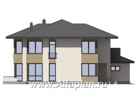 Проекты домов Альфаплан - Двухэтажный дом с угловым остеклением - превью фасада №2