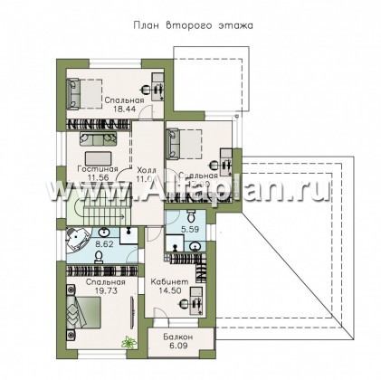 Проекты домов Альфаплан - «Выбор русалки» - современный комфортабельный дом с большим гаражом - превью плана проекта №2