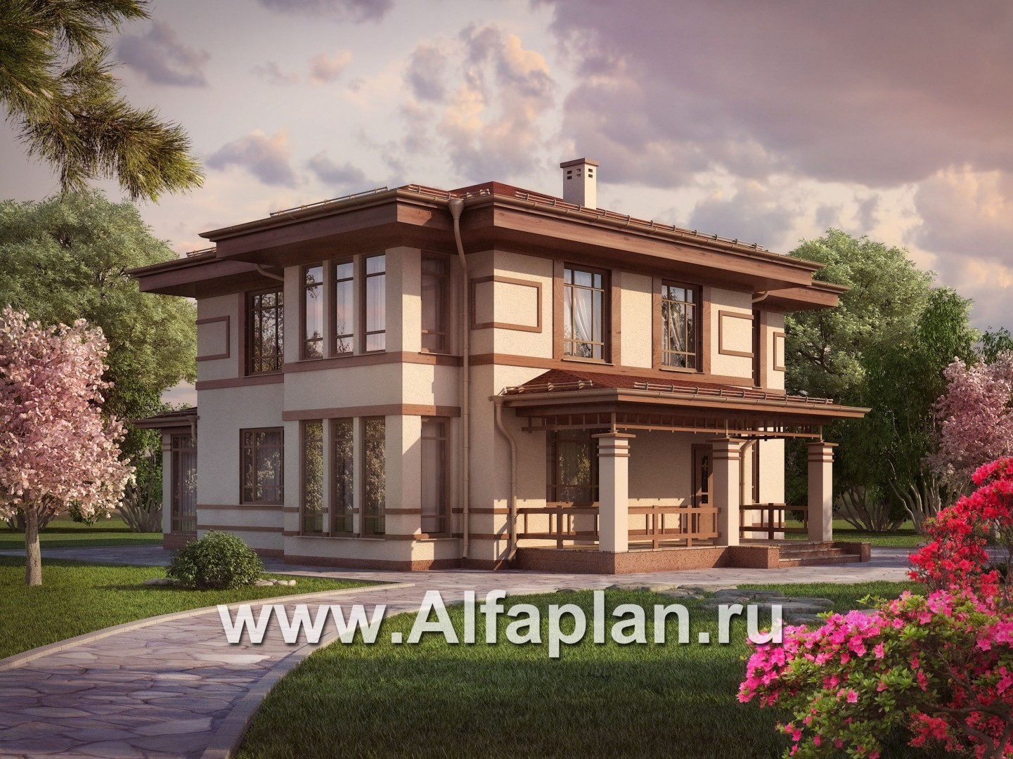 Проекты домов Альфаплан - Двухэтажный дом с восточными мотивами - основное изображение