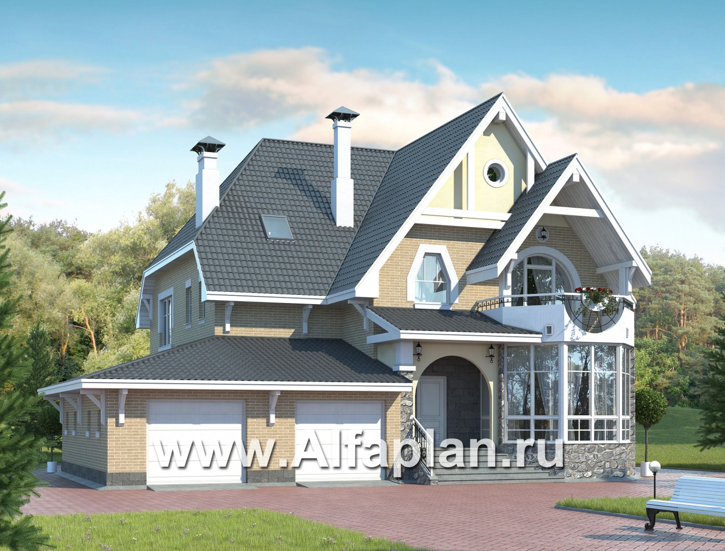 «Белый ветер» - проект двухэтажного дома с мансардой, с эркером, гараж на 2 авто, в стиле модерн - дизайн дома №1