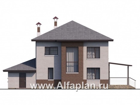 Проекты домов Альфаплан - «Печора» - стильный двухэтажный коттедж с гаражом - превью фасада №4