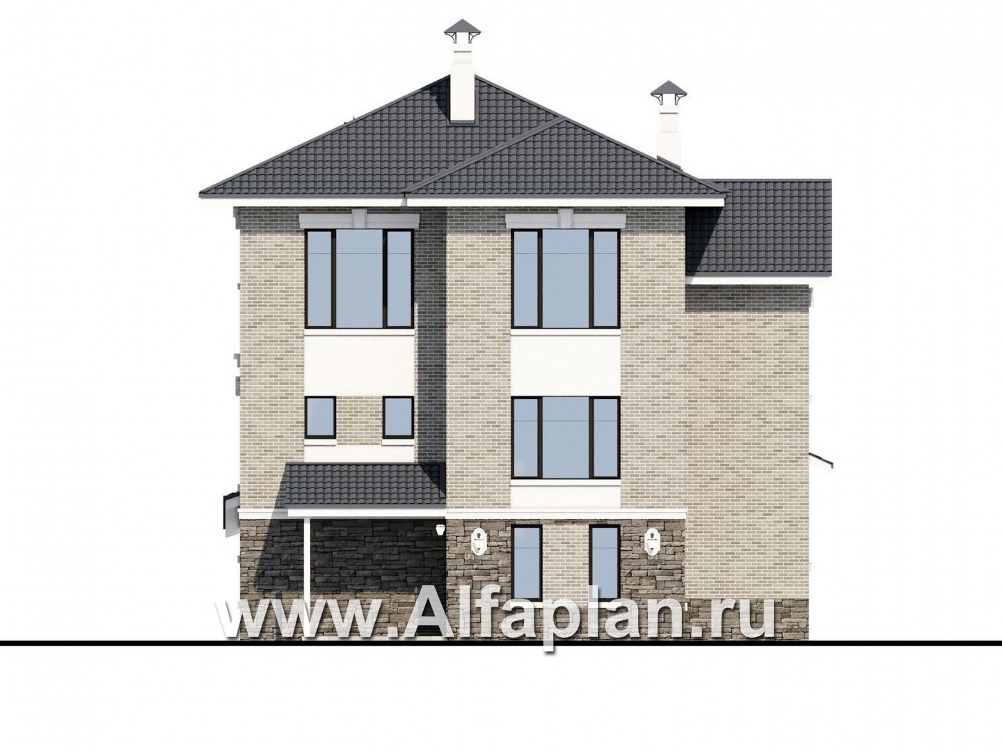 Проекты домов Альфаплан - Трехэтажный классический особняк для узкого участка - изображение фасада №4