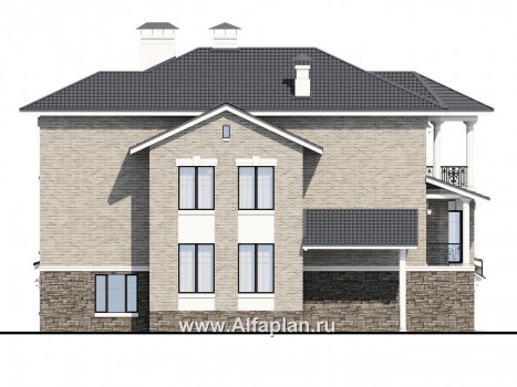 Проекты домов Альфаплан - Трехэтажный классический особняк для узкого участка - превью фасада №3