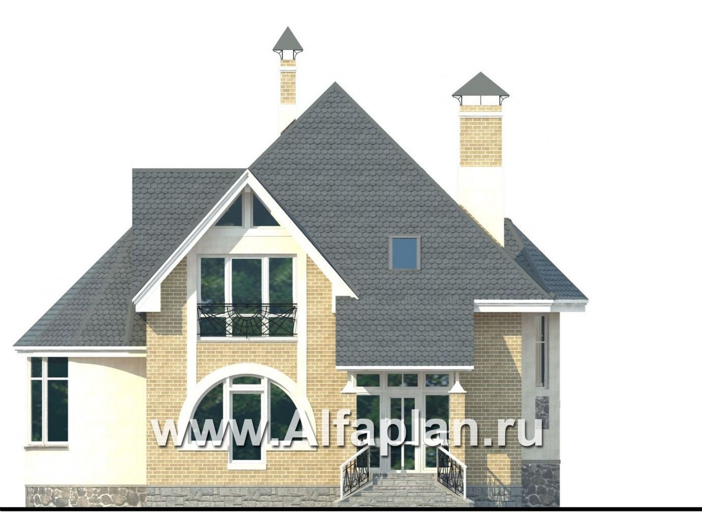 Проекты домов Альфаплан - «Солярис» - загородный дом с двусветной гостиной - изображение фасада №1