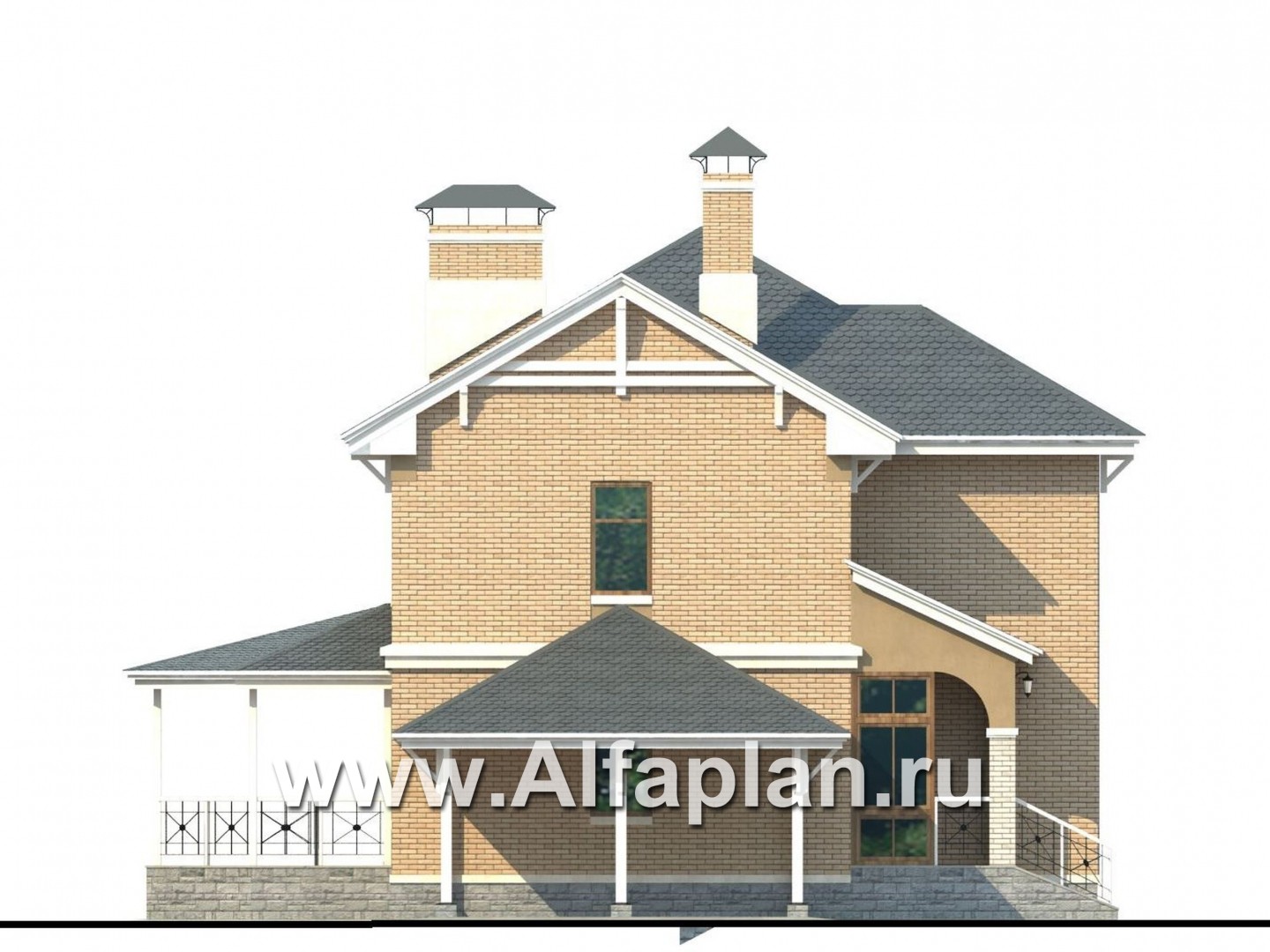 Проекты домов Альфаплан - «Гармония» - проект двухэтажного дома, с террасой. с навесом для авто - изображение фасада №3