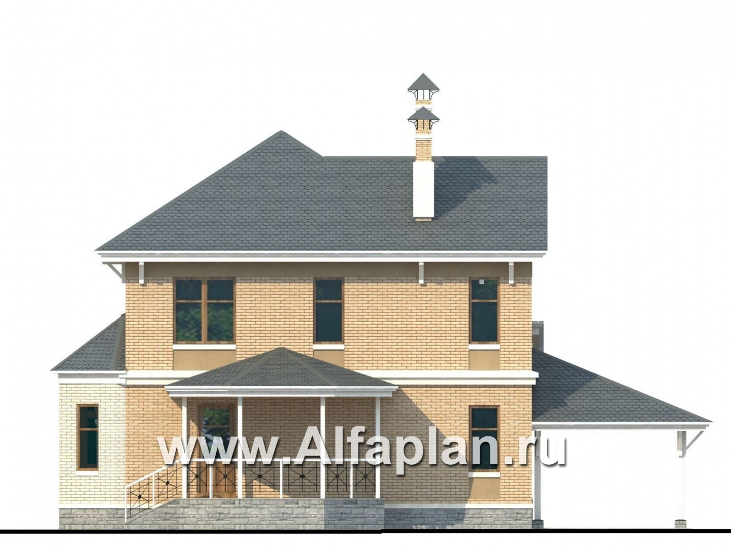 Проекты домов Альфаплан - «Гармония» - проект двухэтажного дома, с террасой. с навесом для авто - изображение фасада №4