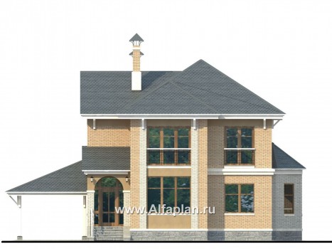 Проекты домов Альфаплан - «Гармония» - проект двухэтажного дома, с террасой. с навесом для авто - превью фасада №1