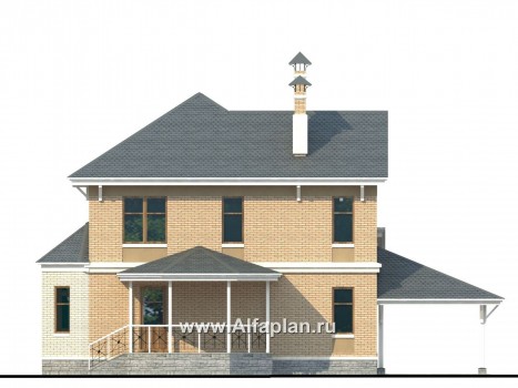 Проекты домов Альфаплан - «Гармония» - проект двухэтажного дома, с террасой. с навесом для авто - превью фасада №4