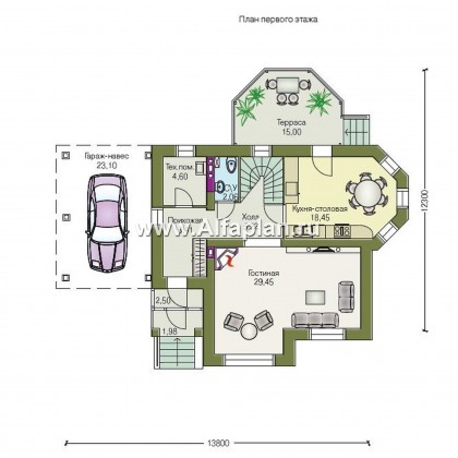 Проекты домов Альфаплан - «Гармония» - проект двухэтажного дома, с террасой. с навесом для авто - превью плана проекта №1