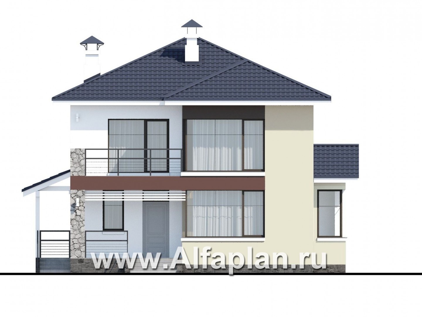 Проекты домов Альфаплан - «Лотос» - компактный современный двухэтажный дом - изображение фасада №1