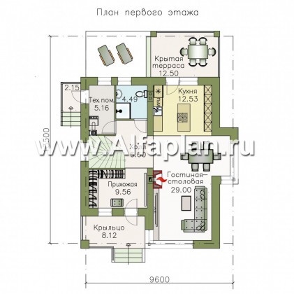 Проекты домов Альфаплан - «Лотос» - компактный современный двухэтажный дом - превью плана проекта №1