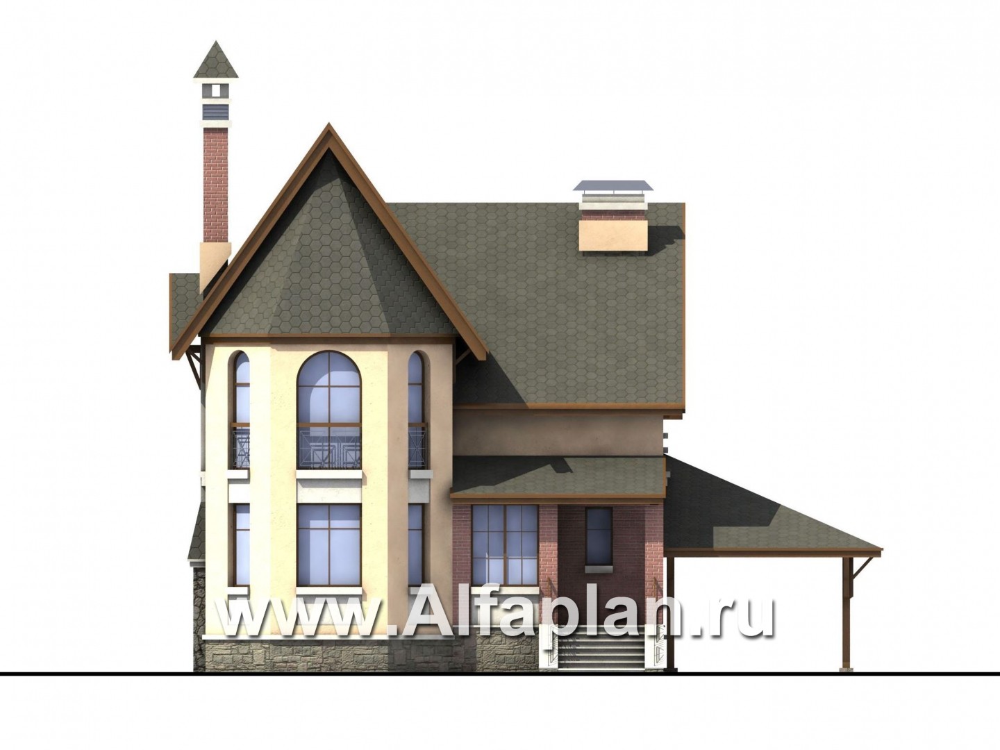 Проекты домов Альфаплан - «Аристо» - компактный дом с навесом для машины - изображение фасада №1