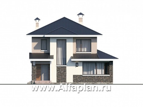 «Сердцеед» - проект двухэтажного дома из газобетона, с гостиной в форме кристалла и с террасой - превью фасада дома