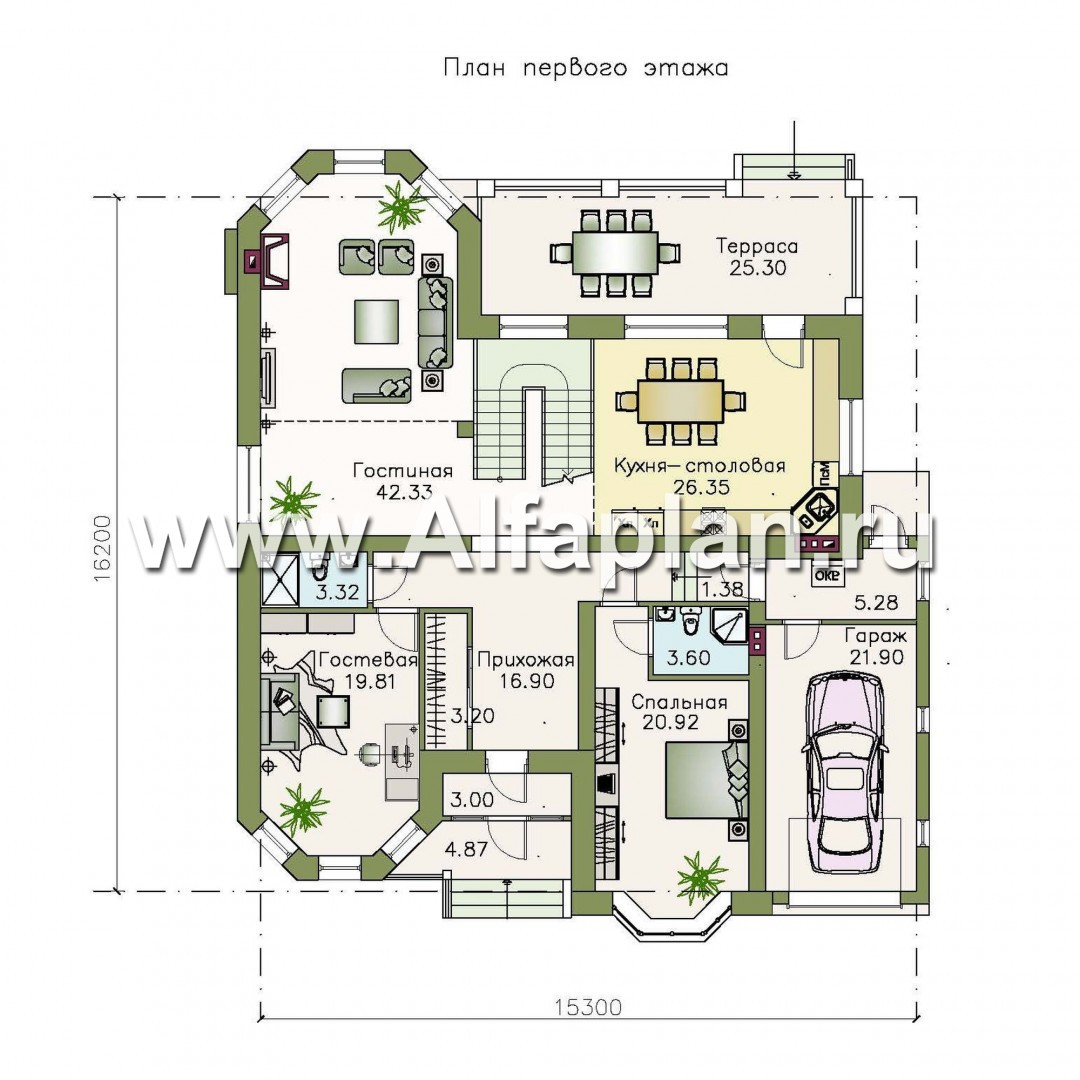 Проекты домов Альфаплан - «Гавань» - комфортабельный дом для большой семьи - план проекта №1