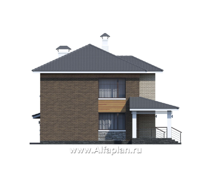 Проекты домов Альфаплан - «Летний вечер» - современный двухэтажный коттедж с гаражом на два автомобиля - превью фасада №3