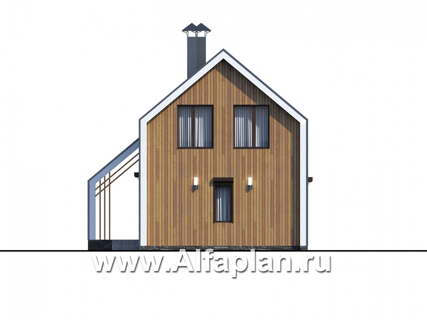 Проекты домов Альфаплан - «Сигма» - проект двухэтажного каркасного дома в стиле барн, с террасой - изображение фасада №4