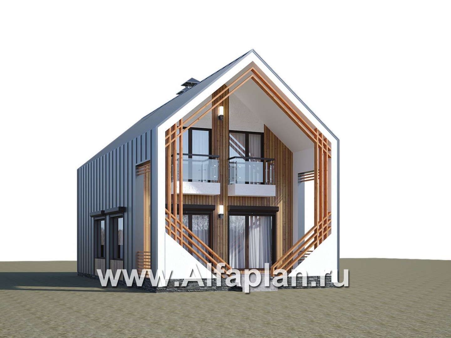 Проекты домов Альфаплан - «Сигма» - проект двухэтажного каркасного дома в стиле барн, с террасой - дополнительное изображение №1