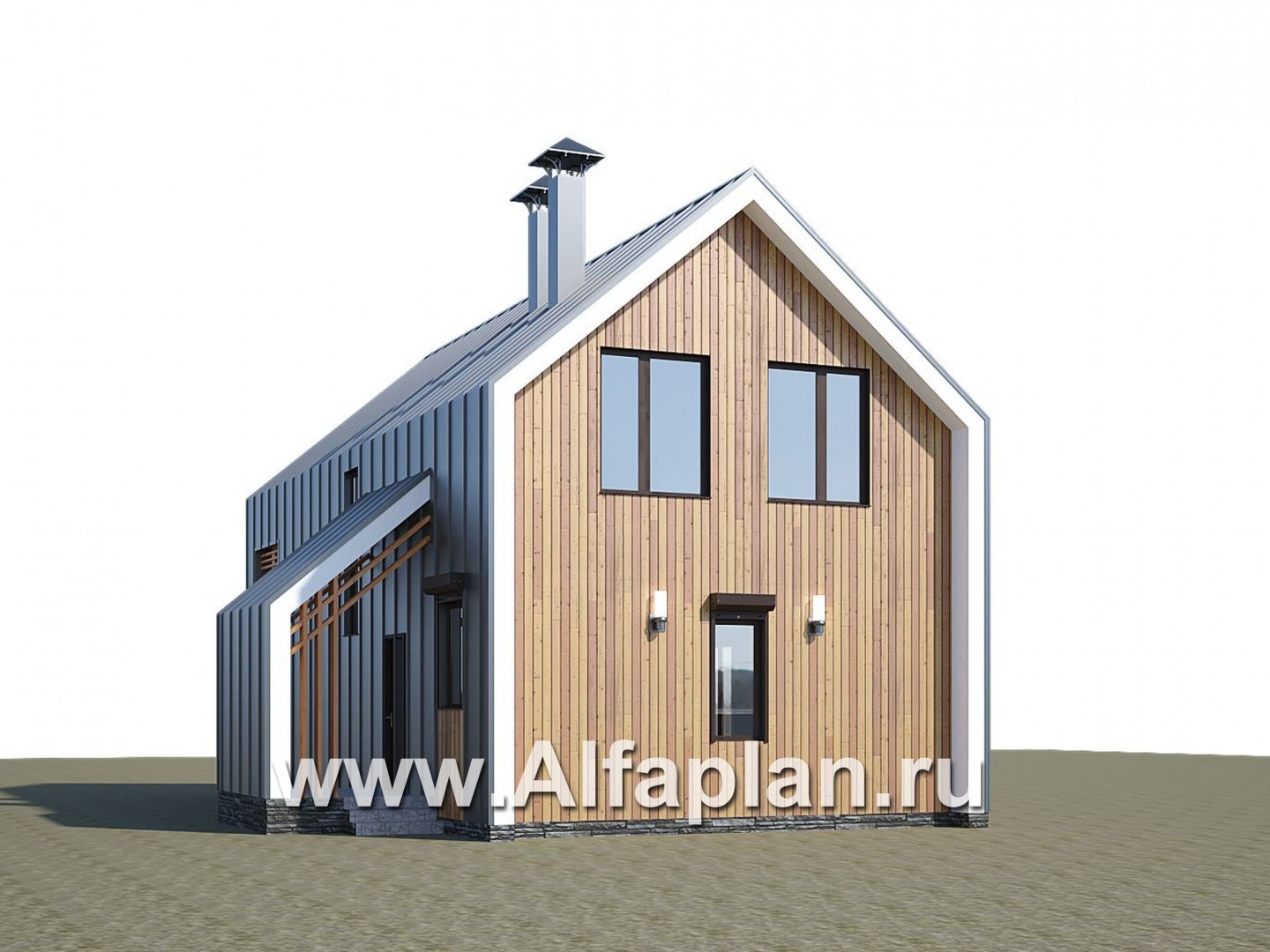 Проекты домов Альфаплан - «Сигма» - проект двухэтажного каркасного дома в стиле барн, с террасой - дополнительное изображение №2