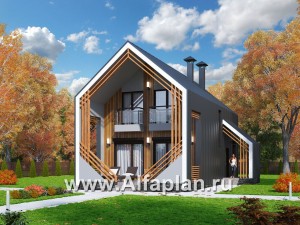 Проекты домов Альфаплан - «Сигма» - проект двухэтажного каркасного дома в стиле барн, с террасой - превью основного изображения
