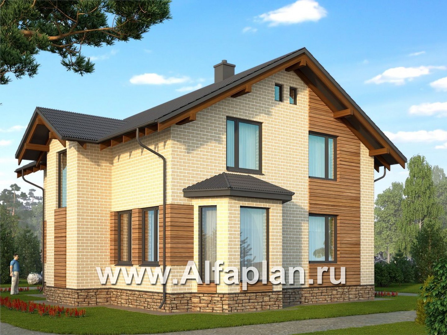 Проекты домов Альфаплан - Компактный дом из газобетона с мансардой - дополнительное изображение №1