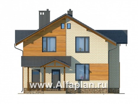 Проекты домов Альфаплан - Компактный дом из газобетона с мансардой - превью фасада №1