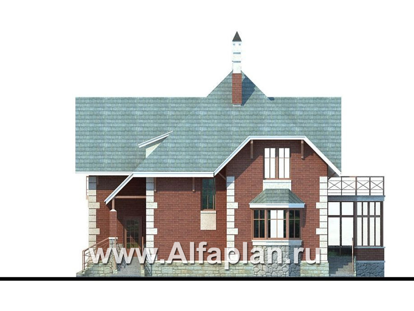 Проекты домов Альфаплан - «Приорат» - двухэтажный коттедж с рустовкой - изображение фасада №2