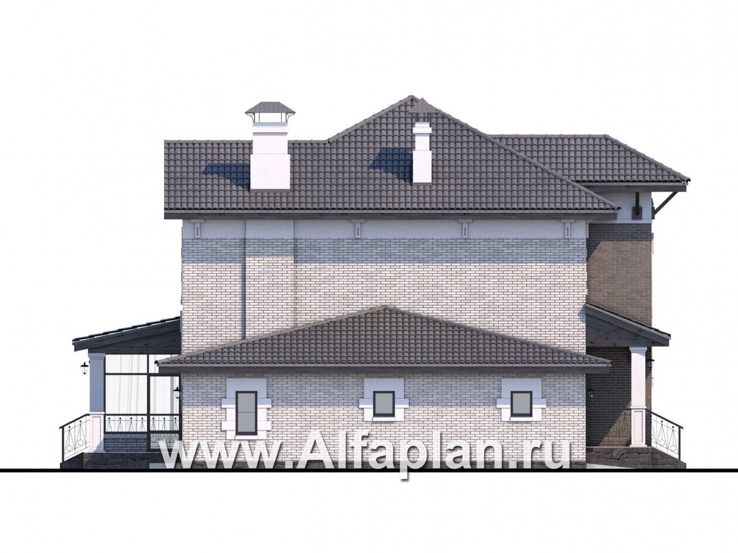 Проекты домов Альфаплан - «Амадей» - изысканный комфортный коттедж с гаражом - изображение фасада №2