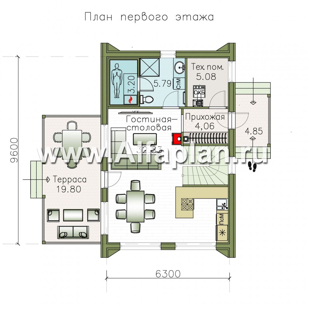 Проекты домов Альфаплан - «Сигма» - проект двухэтажного каркасного домав скандинавском стиле - план проекта №1