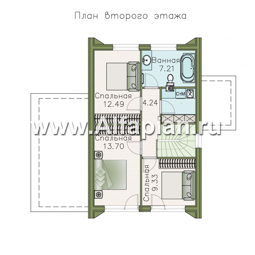 Проекты домов Альфаплан - «Сигма» - проект двухэтажного каркасного домав скандинавском стиле - изображение плана проекта №2