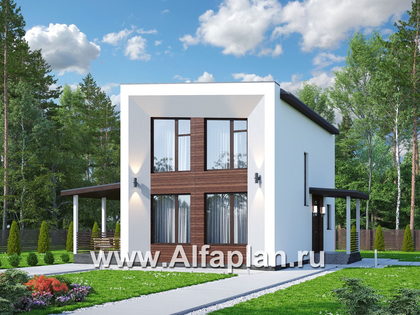 Проекты домов Альфаплан - «Сигма» - проект двухэтажного каркасного домав скандинавском стиле - основное изображение