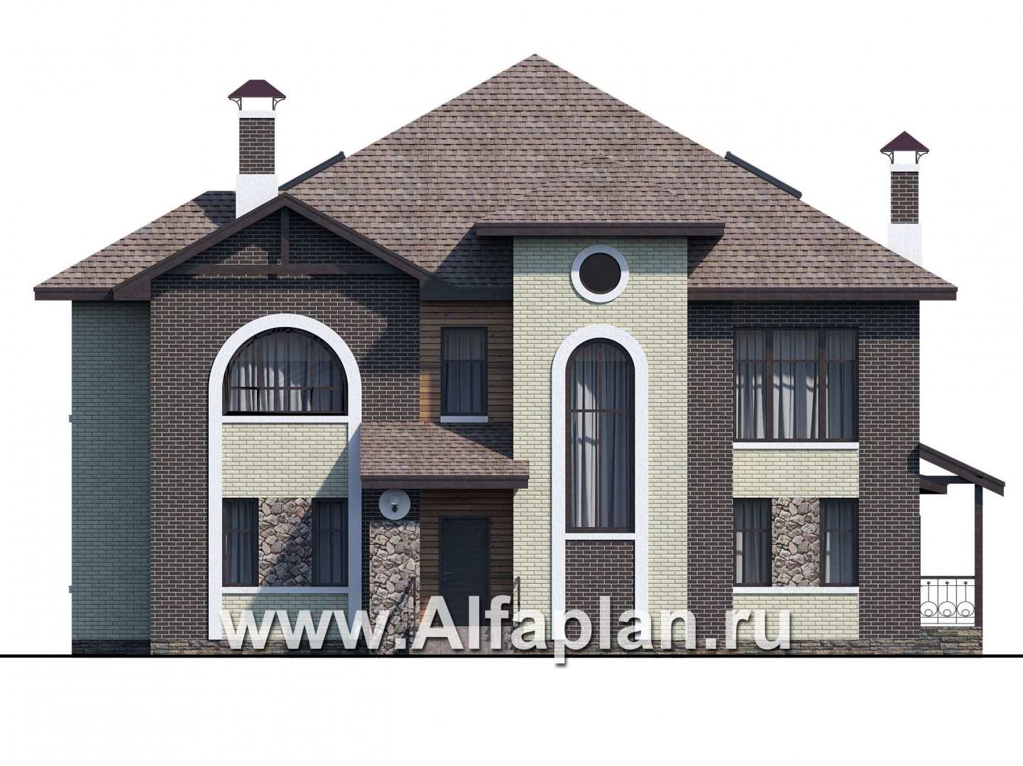 Проекты домов Альфаплан - «Демидов» - респектабельный особняк с мансардой - изображение фасада №1