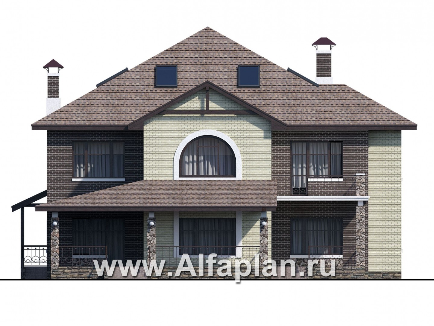 Проекты домов Альфаплан - «Демидов» - респектабельный особняк с мансардой - изображение фасада №4