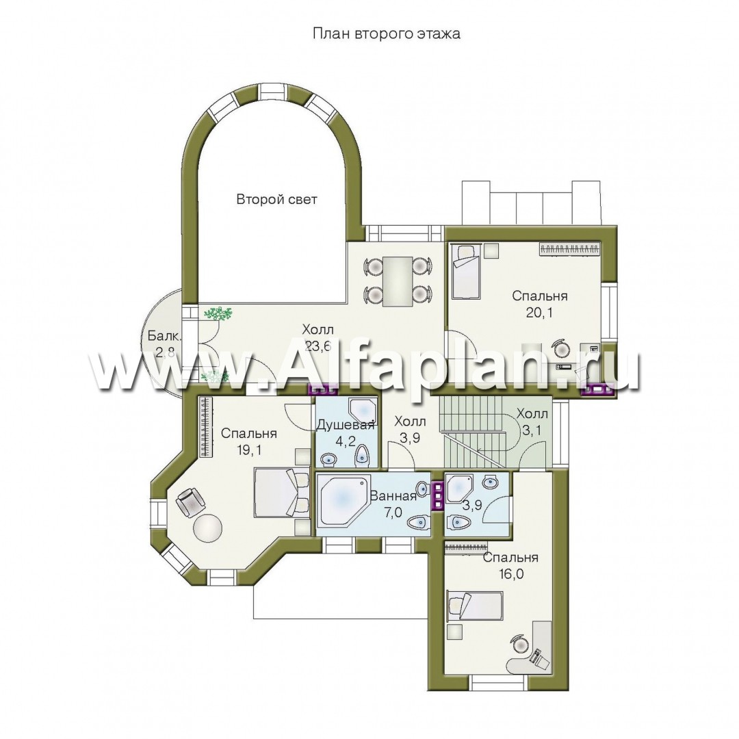 Проекты домов Альфаплан - «Паркон» - коттедж с угловой башенкой - план проекта №2