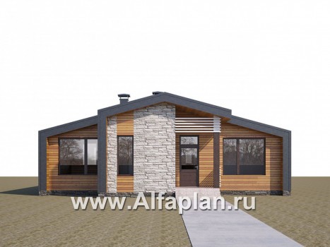 «Альфа» - проект одноэтажного каркасного дома, с сауной и с террасой, в стиле барнхаус - превью дополнительного изображения №2