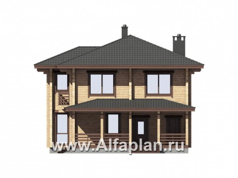 Проекты домов Альфаплан - Дом из бруса с двусветным пространством - превью фасада №1