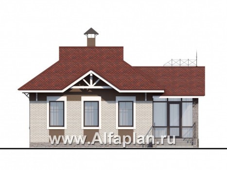 Проект гостевого дома, из кирпича, одна спальня, в русском стиле - превью фасада дома