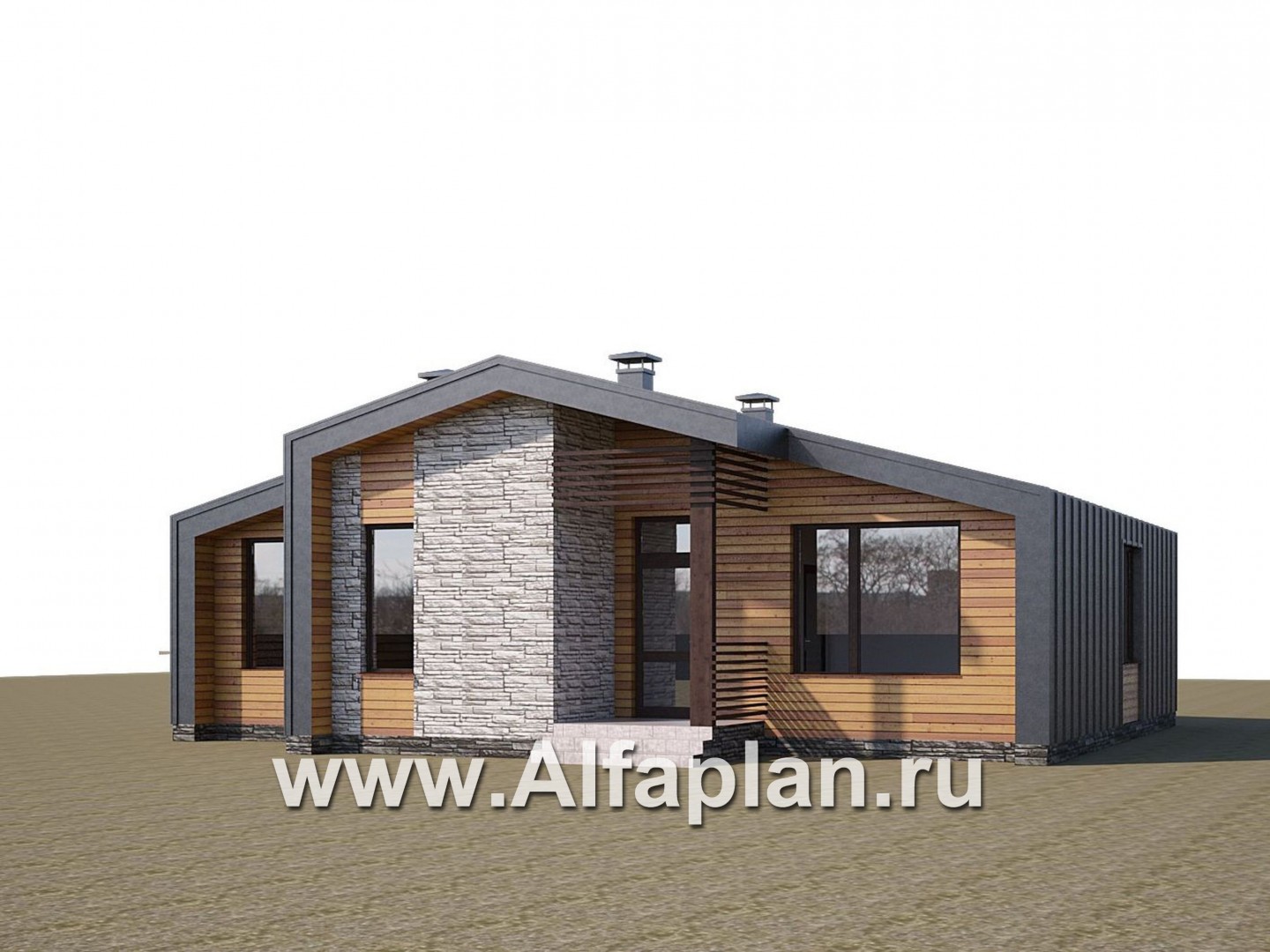 «Альфа» - проект одноэтажного каркасного дома, с сауной и с террасой - дизайн дома №1