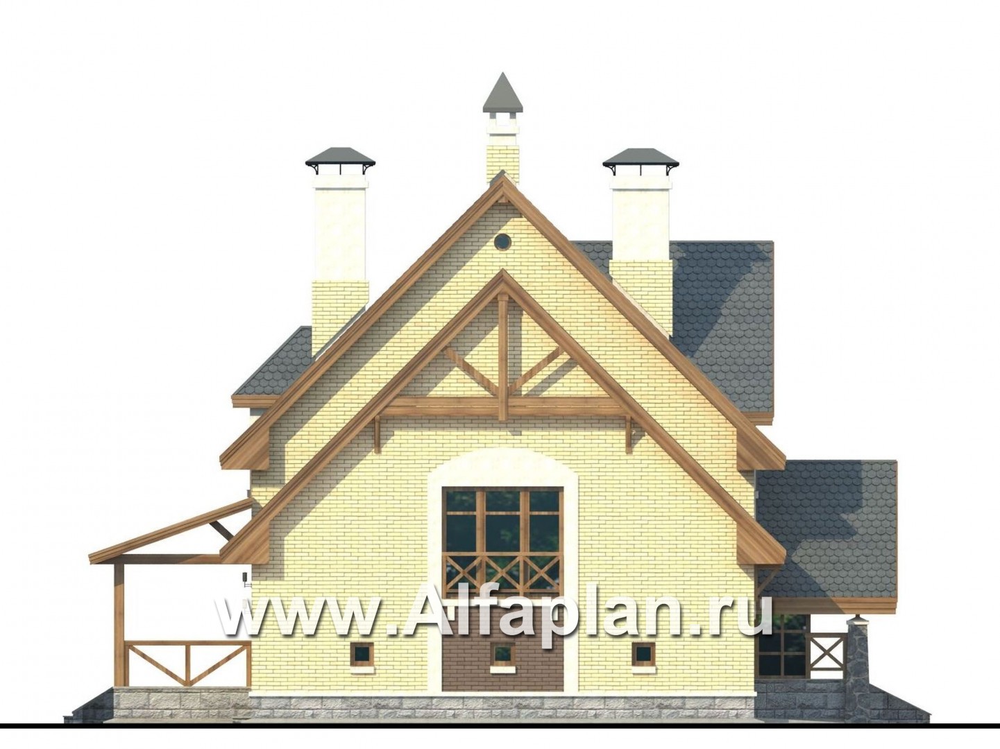 Проекты домов Альфаплан - «Норд» - проект двухэтажного загородного дома с гаражом и террасой - изображение фасада №3