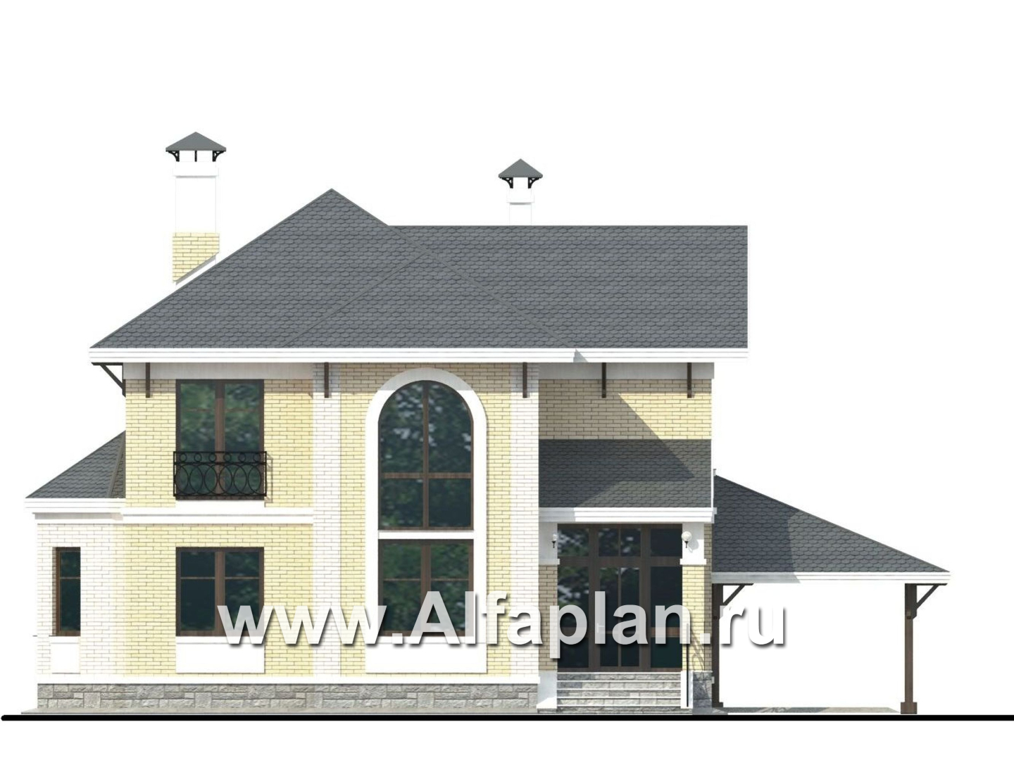 Проекты домов Альфаплан - «Эйваро»- проект коттеджа с двусветной  столовой - изображение фасада №1