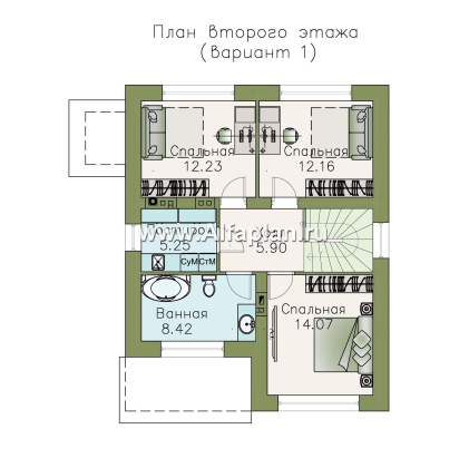 «Бухта счастья» - проект двухэтажного дома из кирпича, 3 спальни, в совремнном стиле - превью план дома