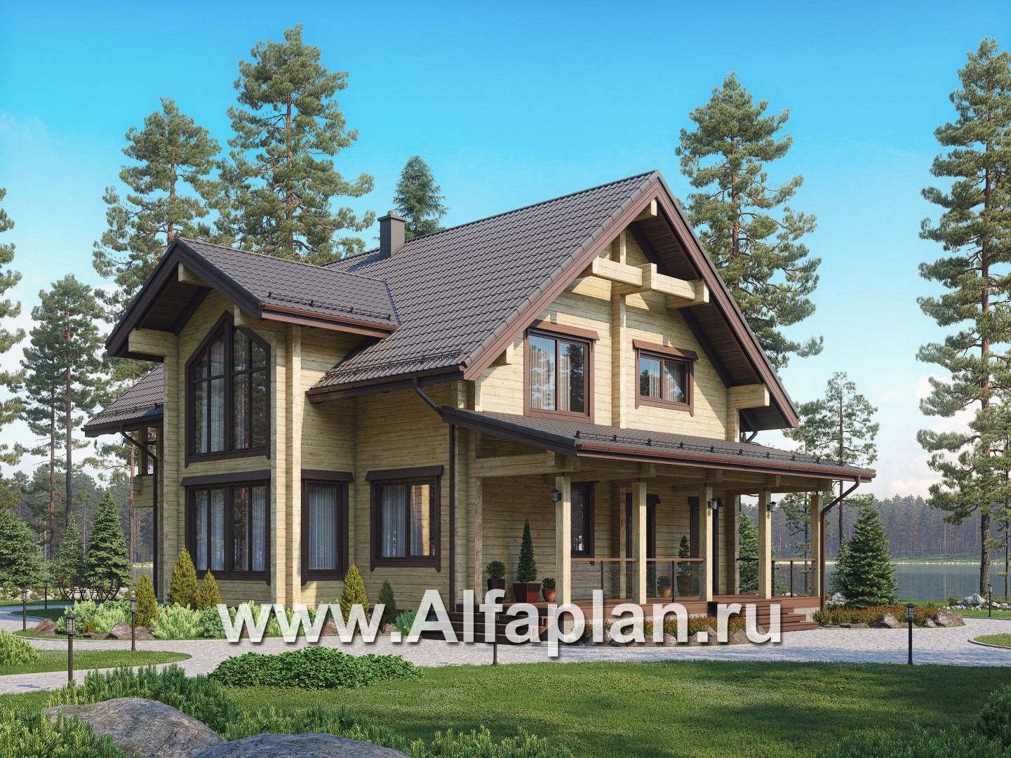 Проекты домов Альфаплан - Современный дом из бруса с удобной планировкой - основное изображение