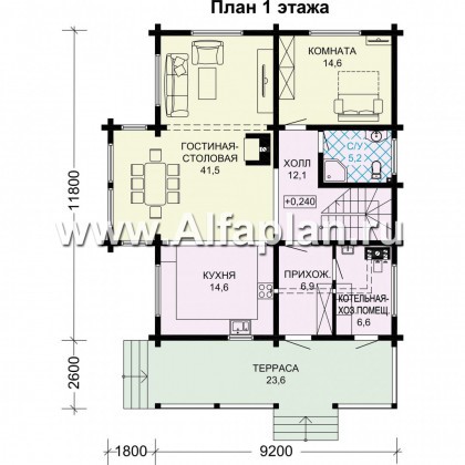 Проекты домов Альфаплан - Современный дом из бруса с удобной планировкой - превью плана проекта №1