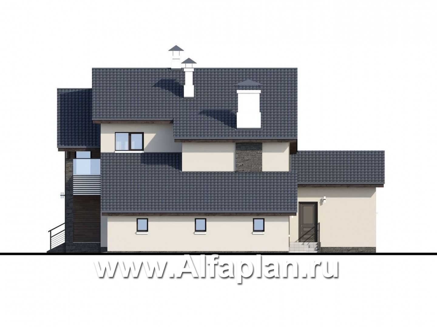 Проекты домов Альфаплан - «Альтернатива Хиггса» - современный дом с гаражом и верандой - изображение фасада №2