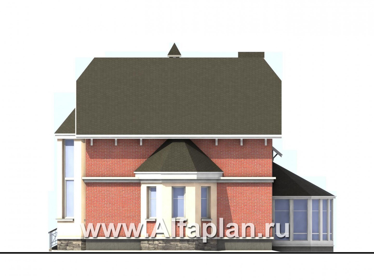 Проекты домов Альфаплан - «Фаворит» - современный коттедж с высоким эркером - изображение фасада №2