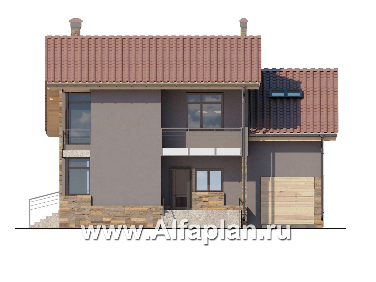 Проекты домов Альфаплан - Современный коттедж с гаражом и бильярдной - изображение фасада №1