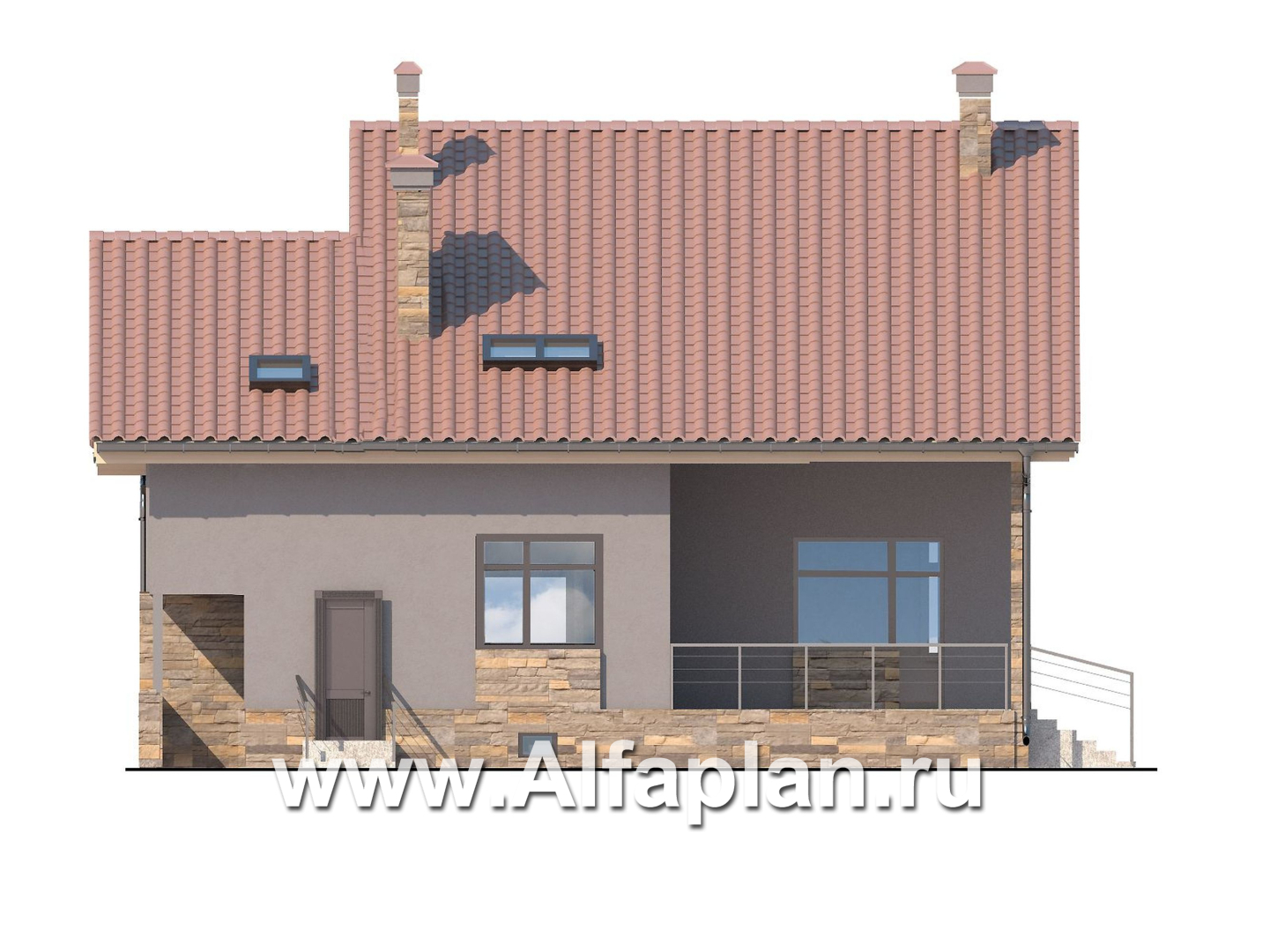 Проекты домов Альфаплан - Современный коттедж с гаражом и бильярдной - изображение фасада №3