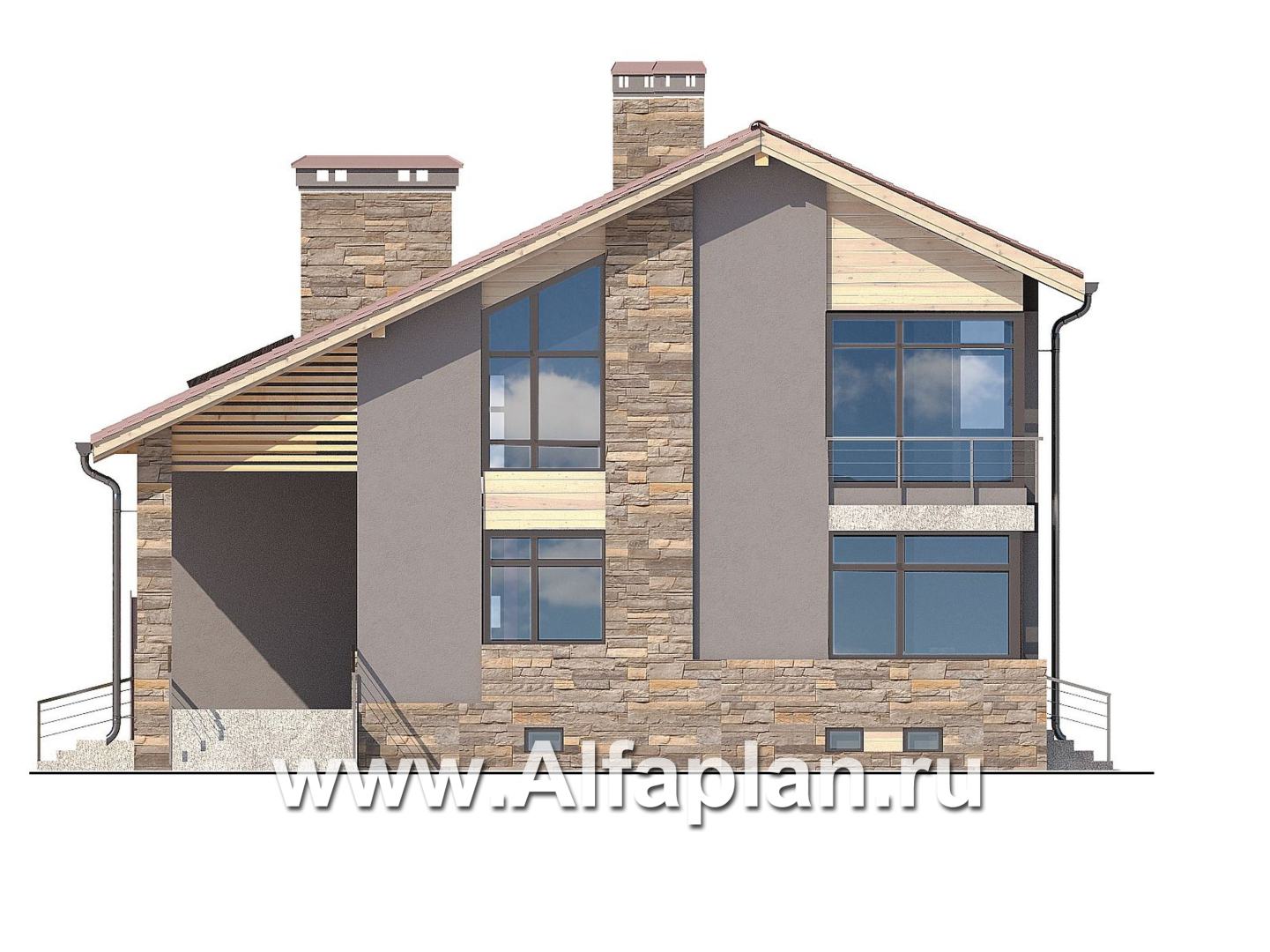Проекты домов Альфаплан - Современный коттедж с гаражом и бильярдной - изображение фасада №4
